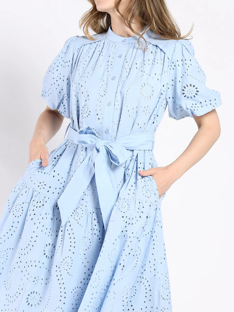 Solid Lace A-Line Dress with Balloon Sleeves - Image 3