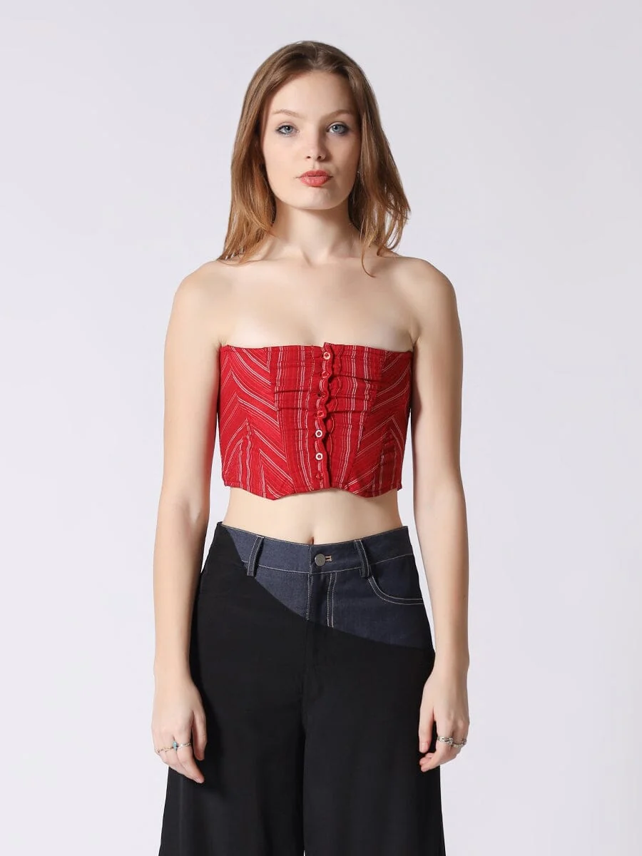 Stripe Bustier with Front Buttons - Image 5