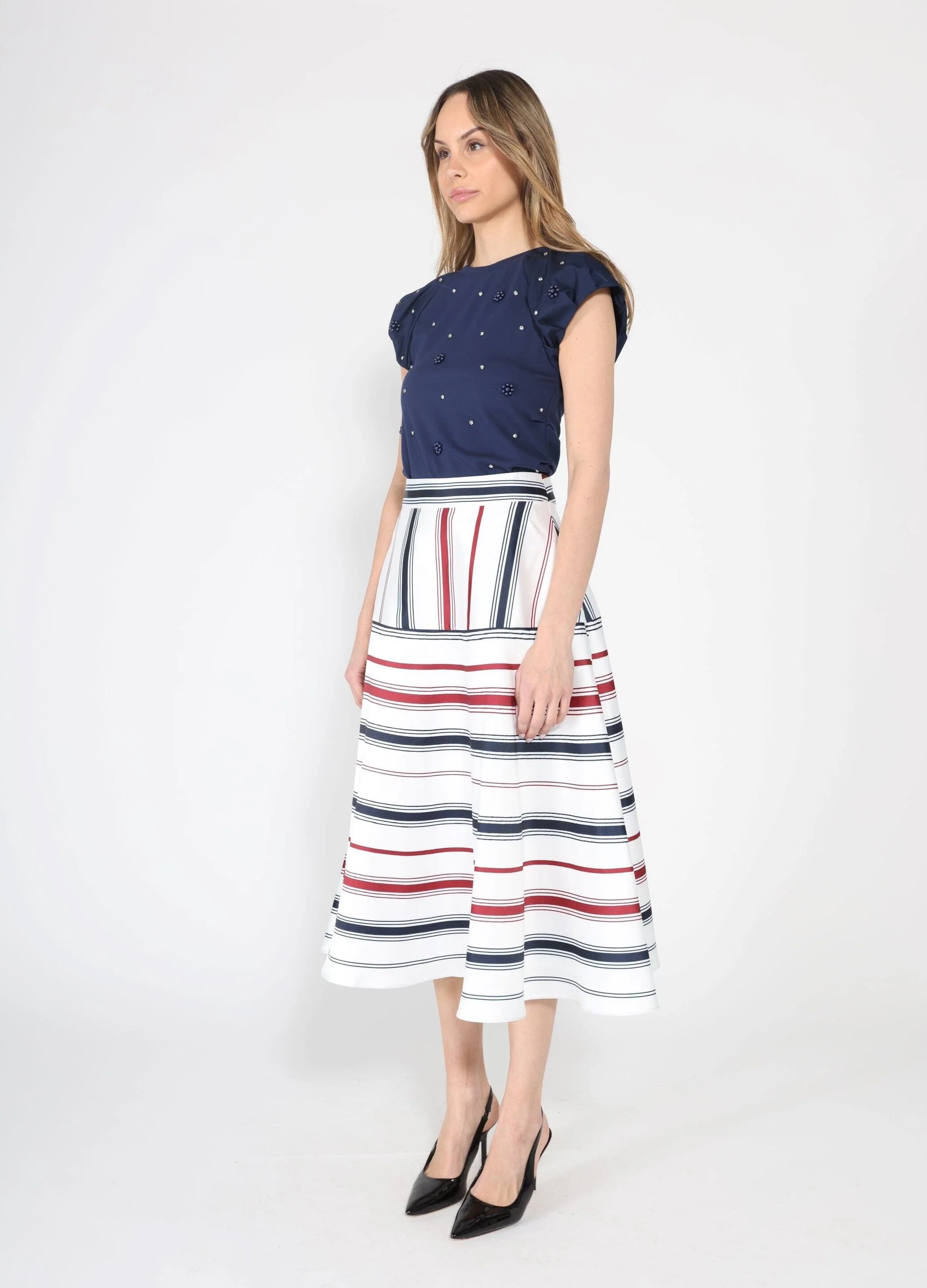 Stripe Pattern A-Line Skirt - Image 3