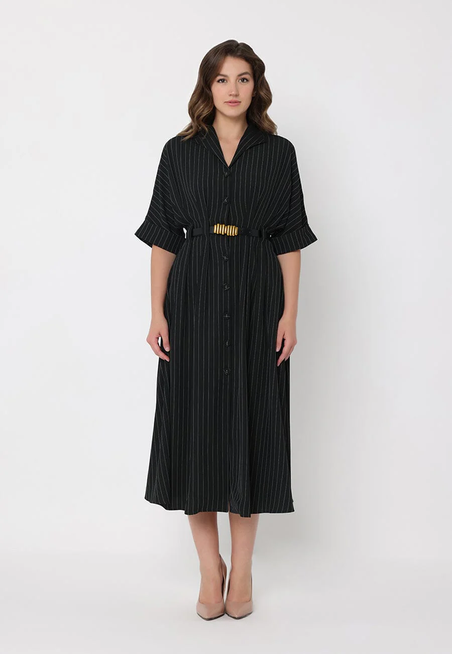 Stripe Pattern Dolman Sleeve Front Button Down Dre