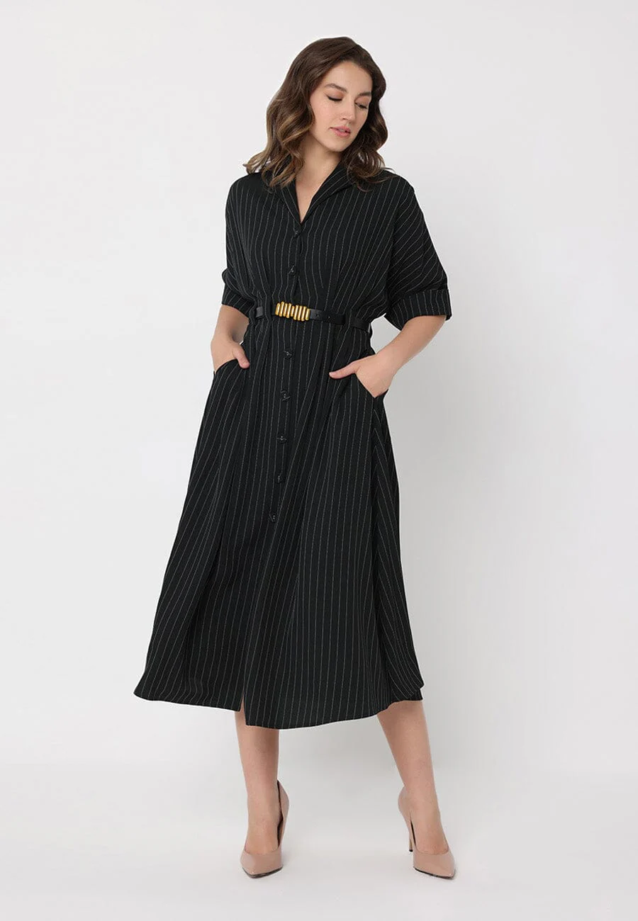 Stripe Pattern Dolman Sleeve Front Button Down Dre - Image 2
