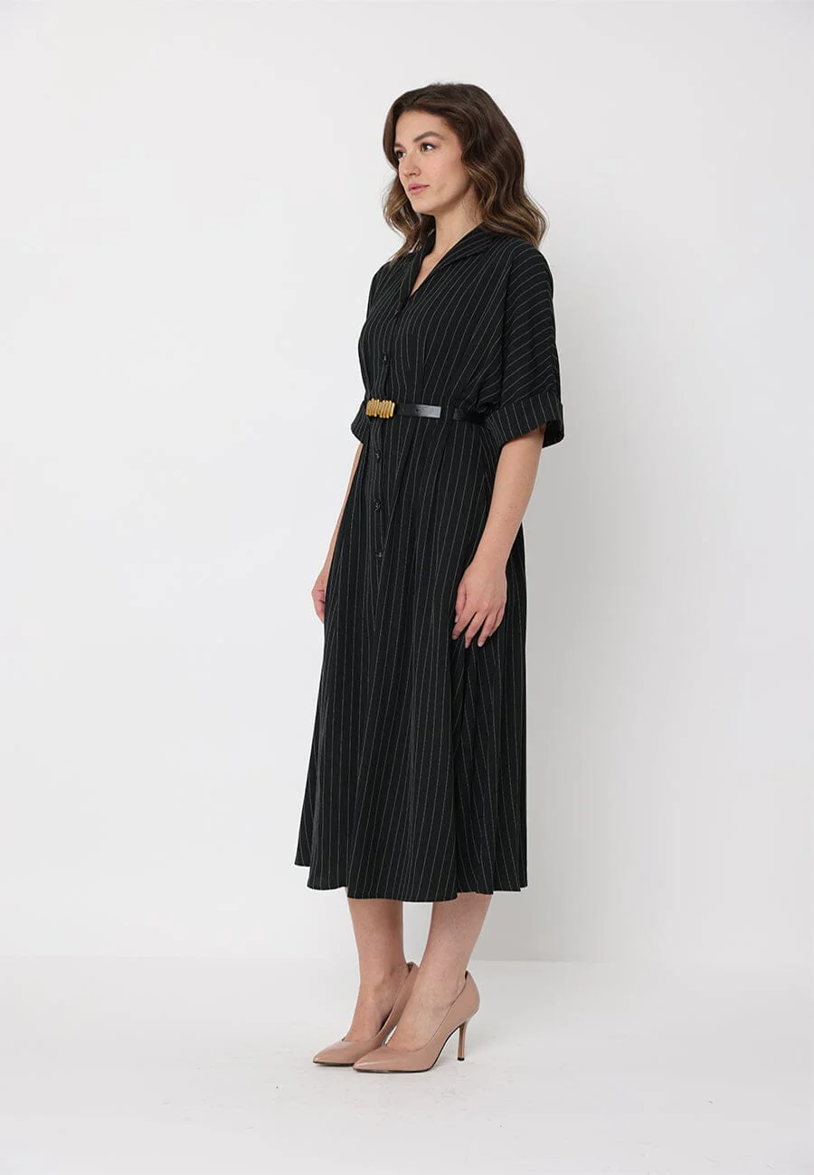 Stripe Pattern Dolman Sleeve Front Button Down Dre - Image 3