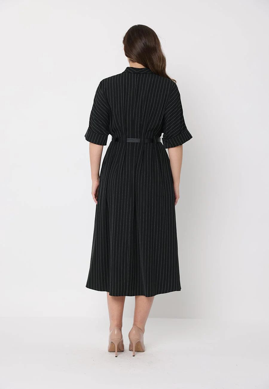 Stripe Pattern Dolman Sleeve Front Button Down Dre - Image 4