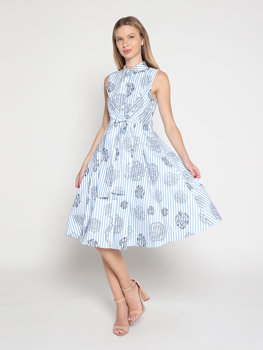 Stripe print sleeveless front tie dress - Image 2
