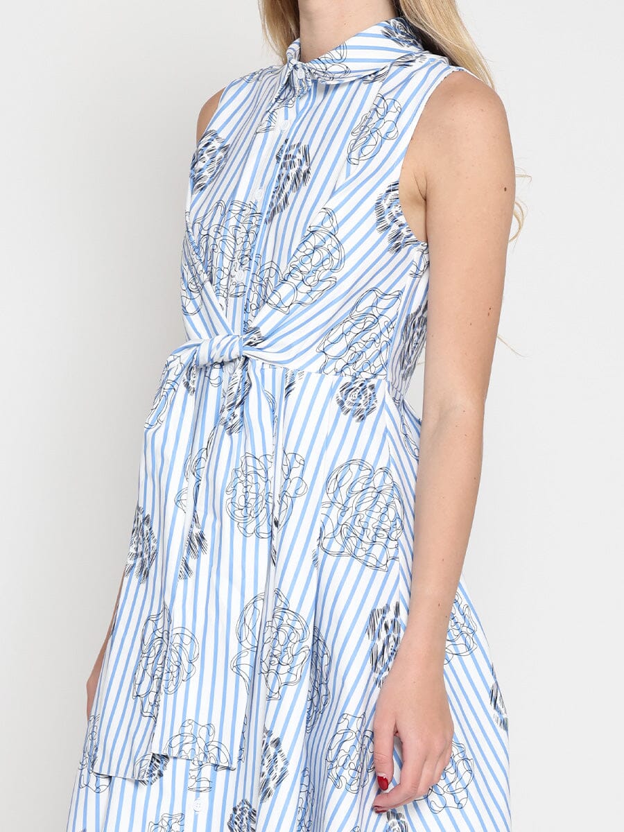 Stripe print sleeveless front tie dress - Image 3