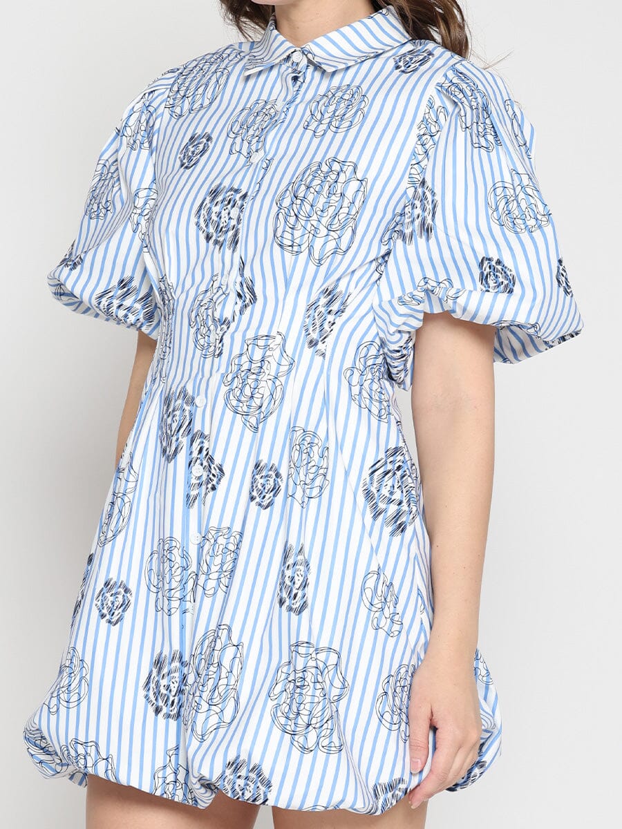 Striped Puff-Sleeve Floral Mini Dress - Image 3
