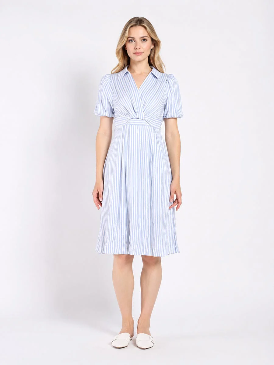 Striped V Collar Neck Dress