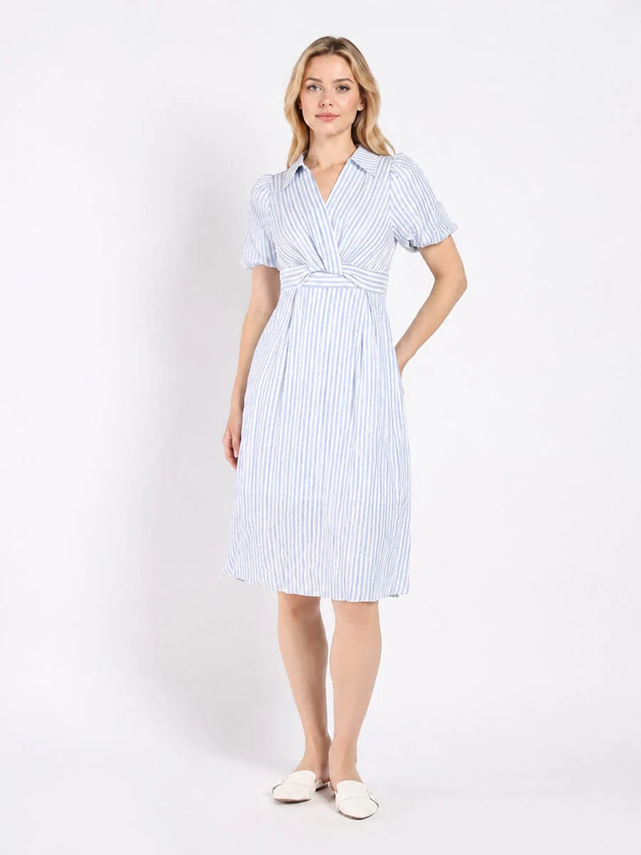 Striped V Collar Neck Dress - Image 2