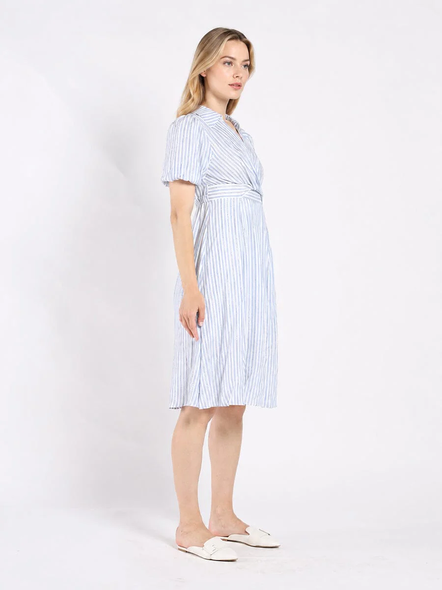 Striped V Collar Neck Dress - Image 3