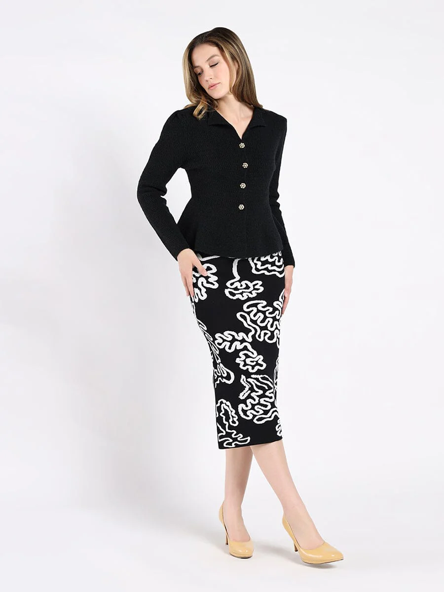 Textured Button Down Collared Peplum Cardigan - Image 6