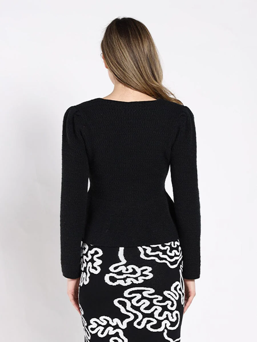 Textured Button Down Collared Peplum Cardigan - Image 8