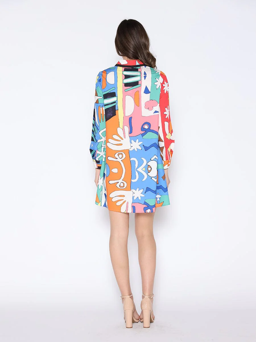 Tribal Print Pearl Button-Down Shirt Dress - Image 4