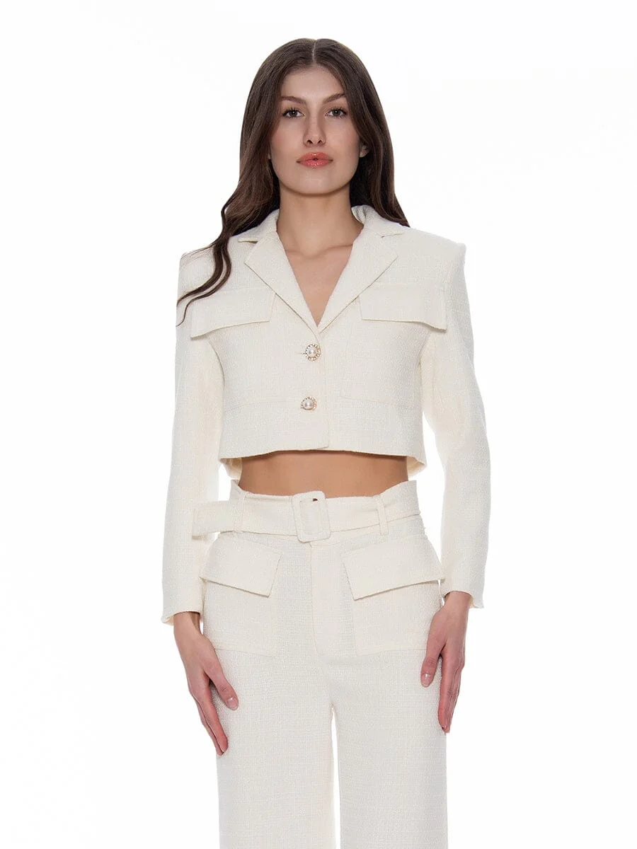 Tweed Collared Flap Detail Button Cropped Jacket - Image 5