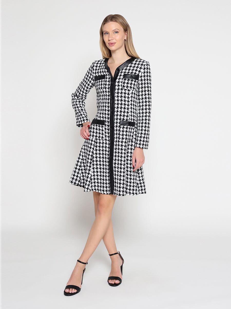 Tweed Front Button Open Long Sleeve Dress - Image 2