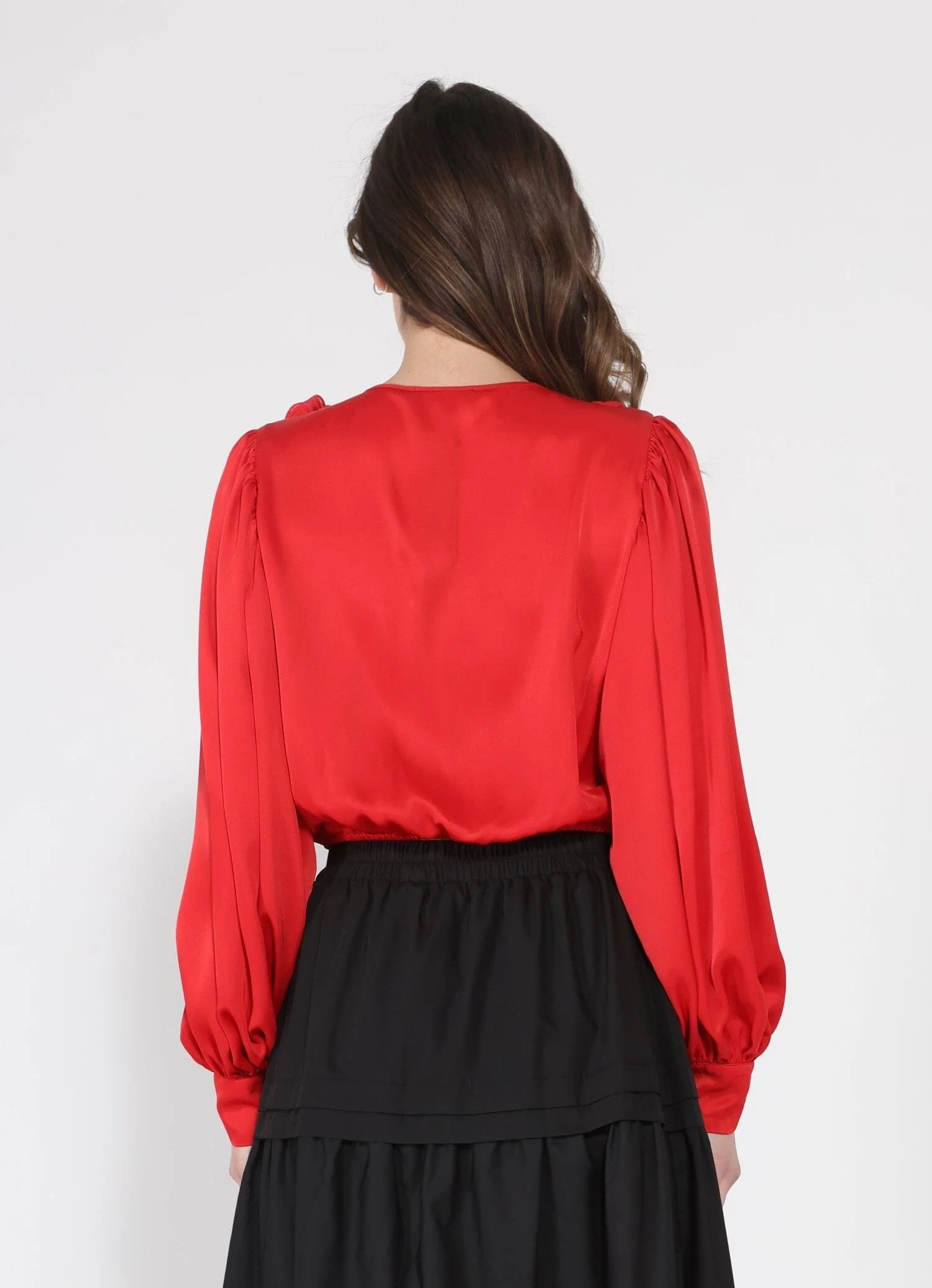V-Neck Long Sleeve Ruffle Detailed Crop Top - Image 8