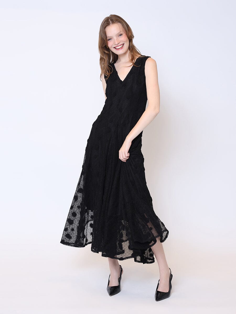 V-Neck Sleeveless Lace A-Line Long Solid Dress - Image 2