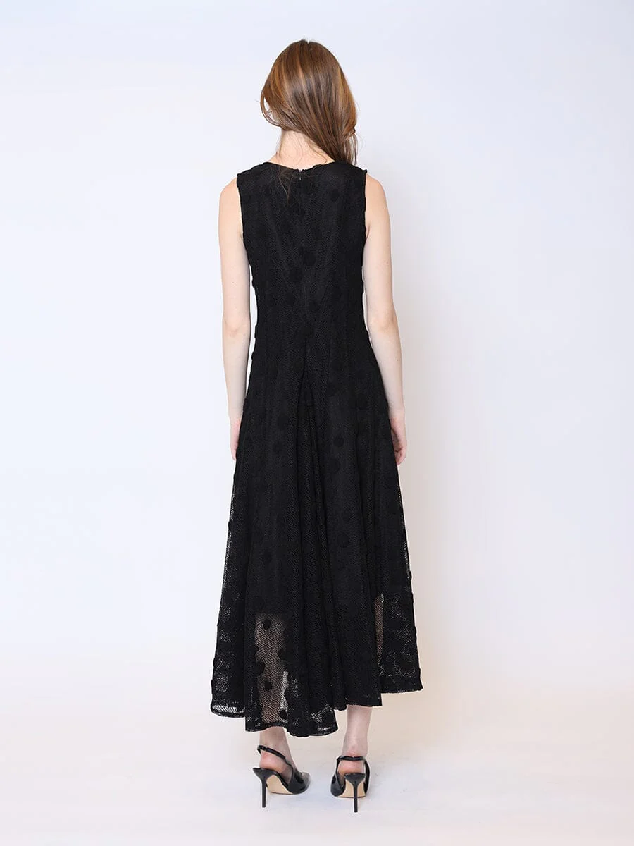V-Neck Sleeveless Lace A-Line Long Solid Dress - Image 4