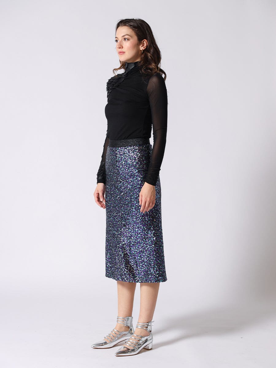 Whole Spangle Shiny Banding Midi Skirt - Image 3
