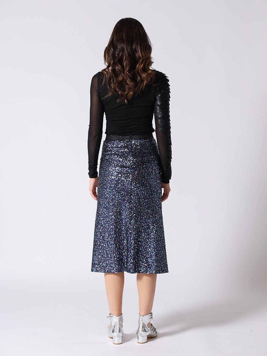 Whole Spangle Shiny Banding Midi Skirt - Image 4