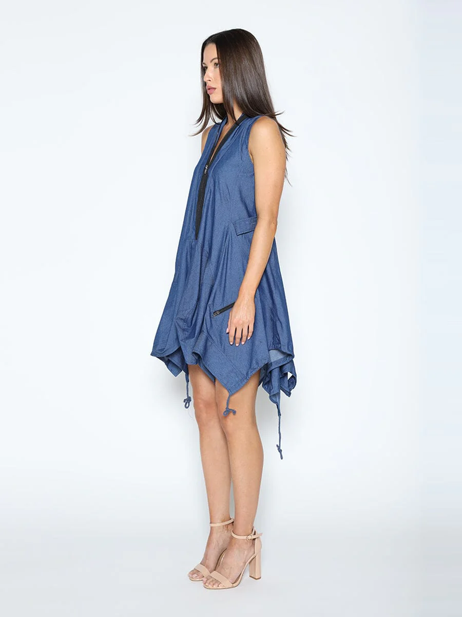 Wide Hem Sleeveless Denim Dress - Image 3