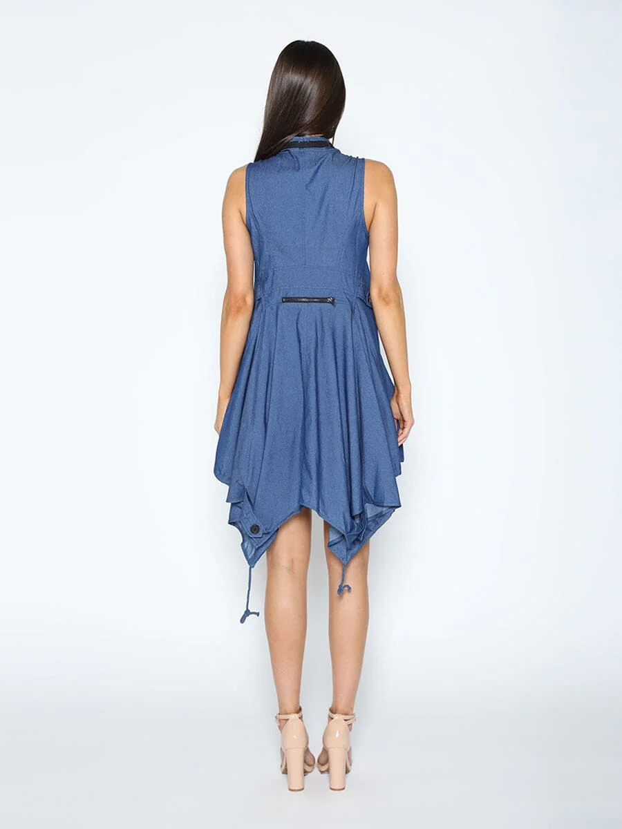 Wide Hem Sleeveless Denim Dress - Image 4