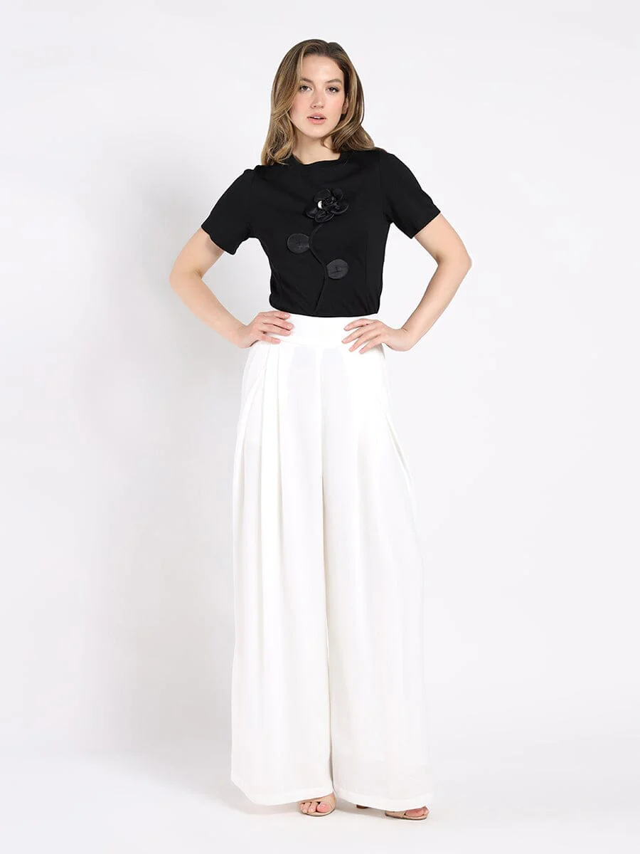 Wide Leg Solid Palazzo Flowy Pants - Image 2