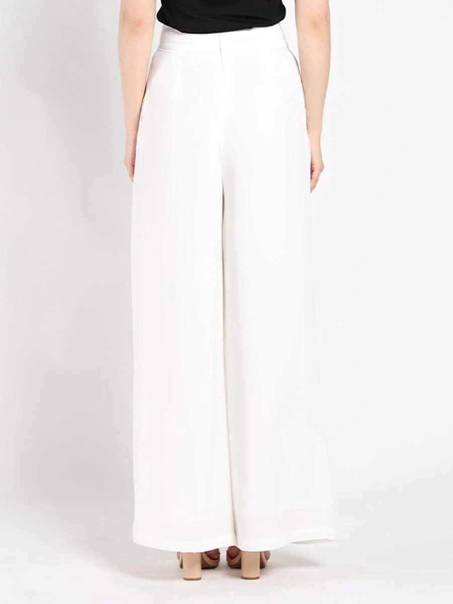 Wide Leg Solid Palazzo Flowy Pants - Image 4