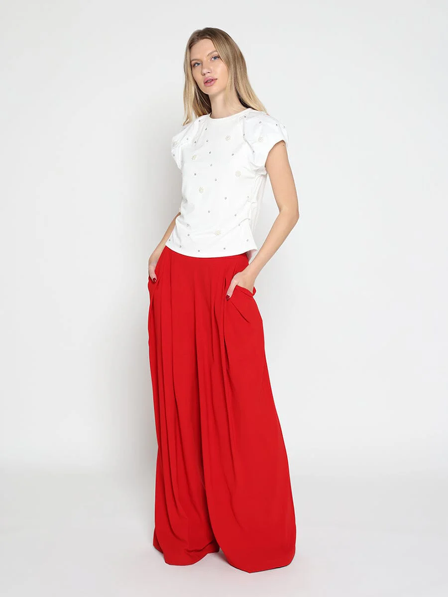 Wide Leg Solid Palazzo Flowy Pants - Image 6
