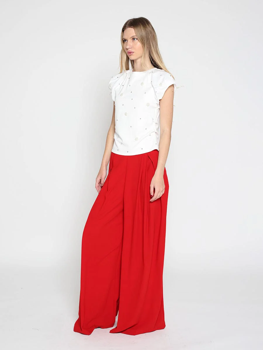 Wide Leg Solid Palazzo Flowy Pants - Image 7