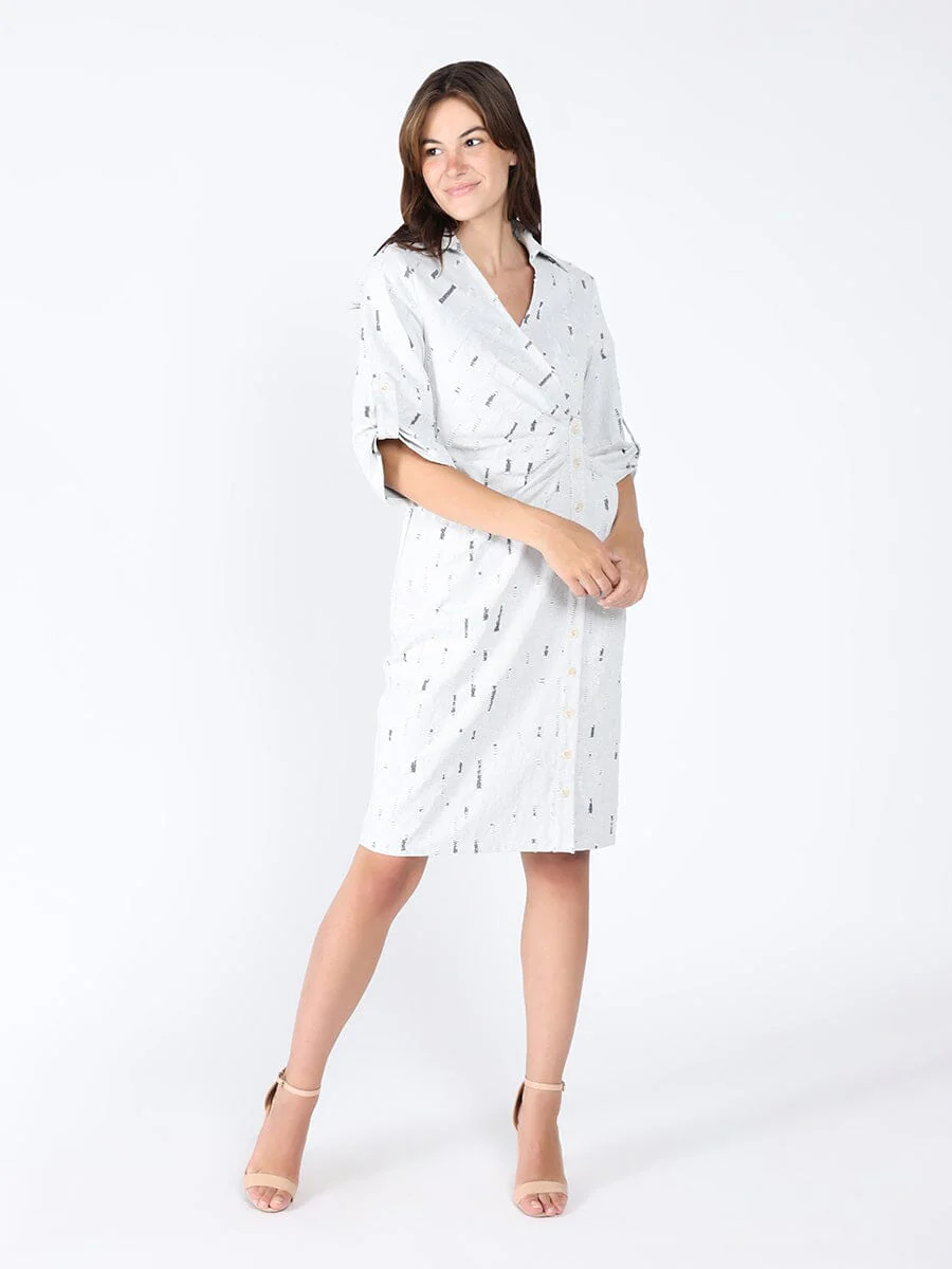 Wrap denim V-collar neck dress - Image 2