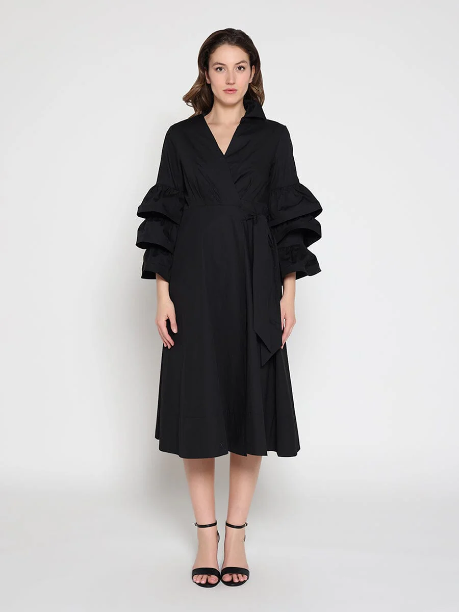 Wrapped design layered sleeve midi dress