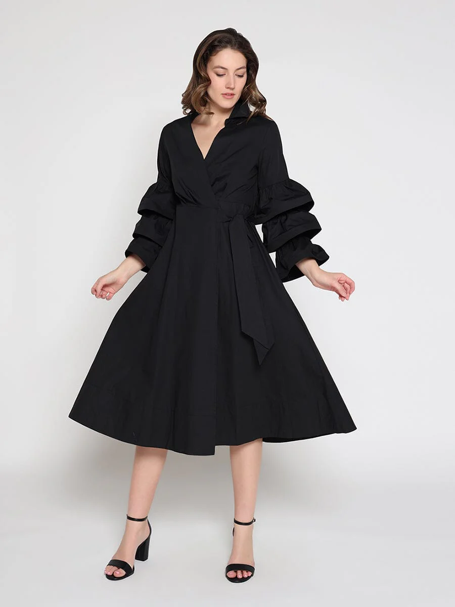 Wrapped design layered sleeve midi dress - Image 2