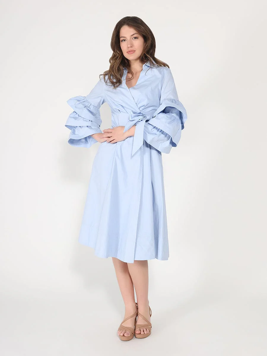 Wrapped design layered sleeve midi dress - Image 6
