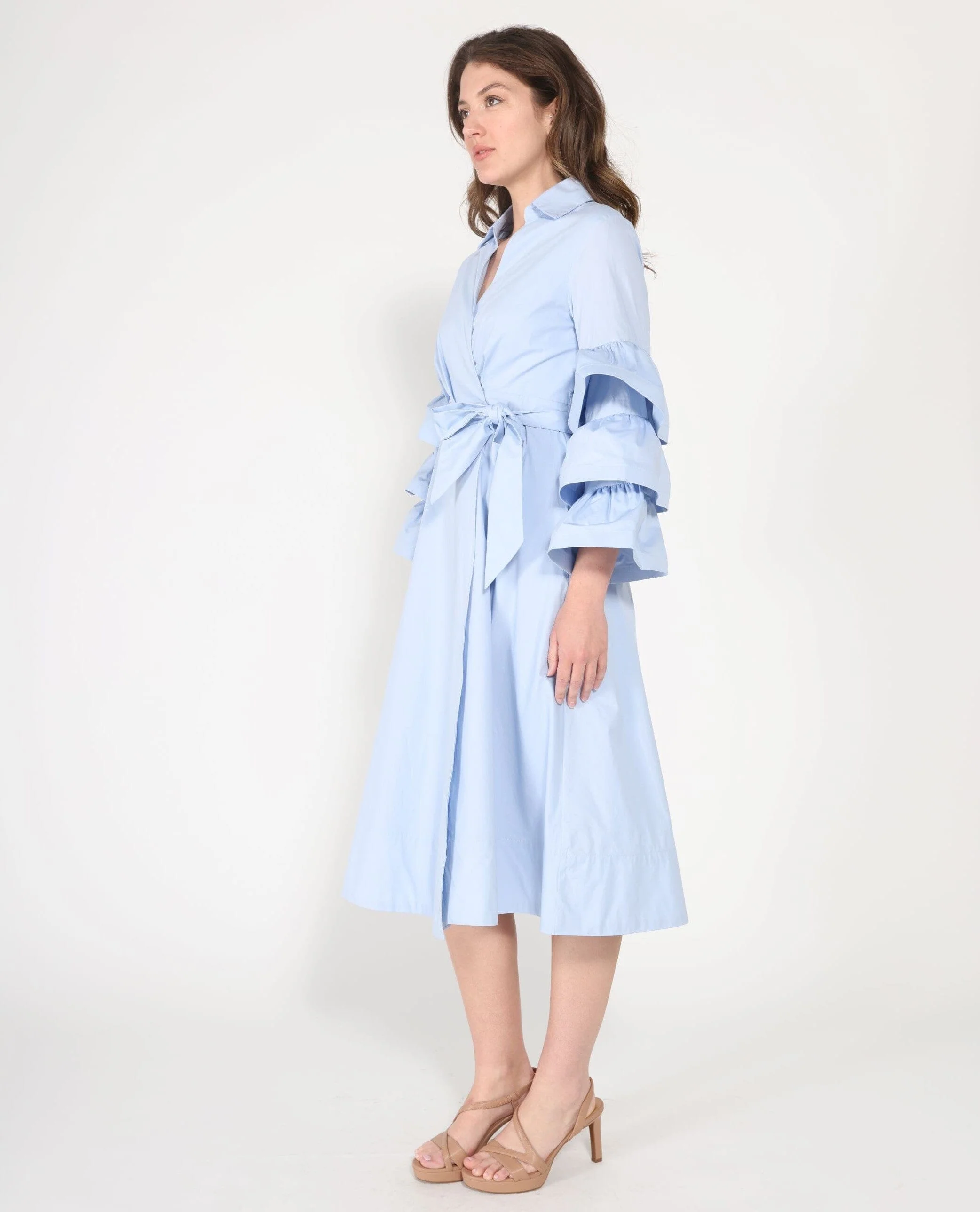 Wrapped design layered sleeve midi dress - Image 7
