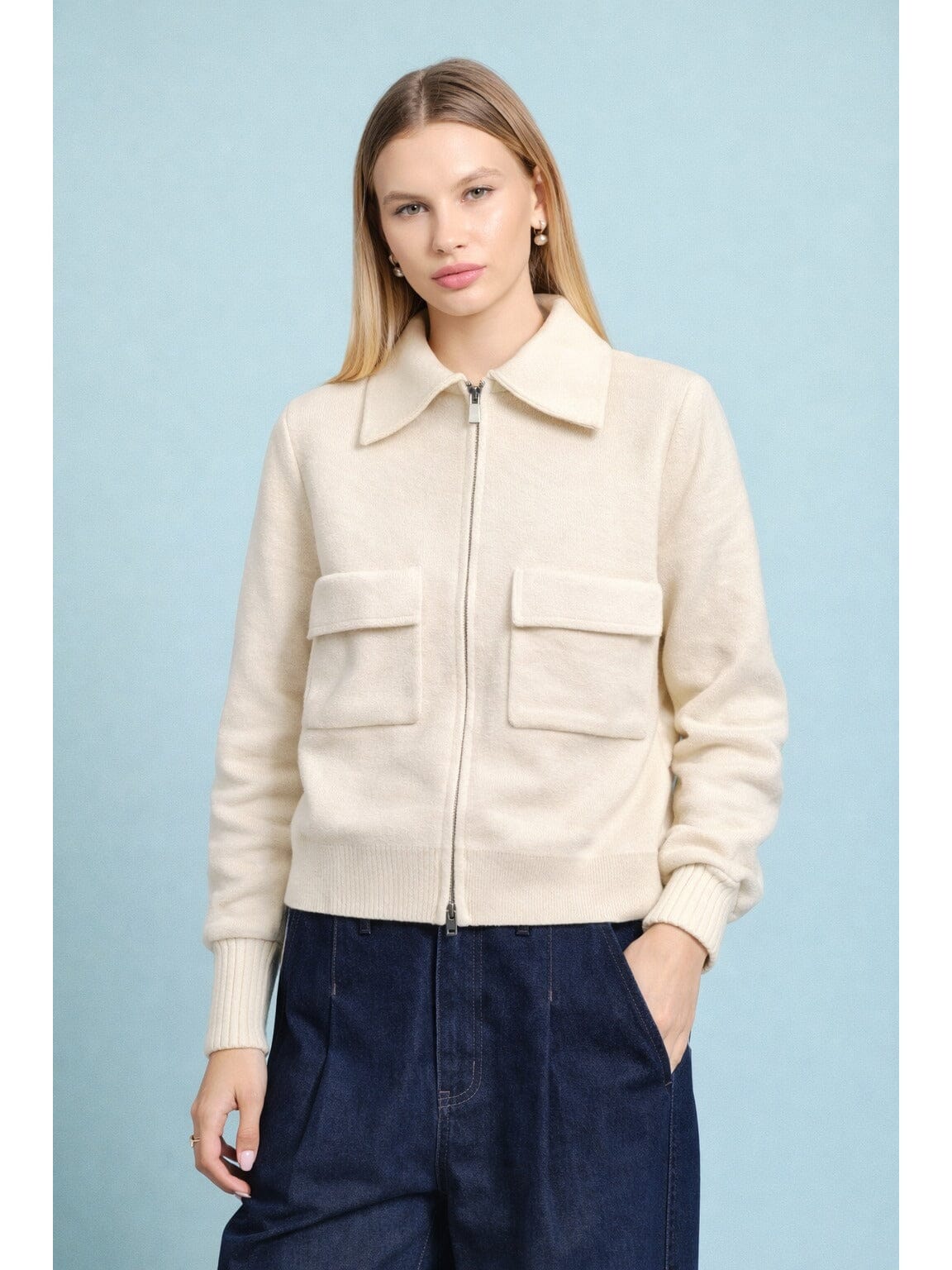 Zip up long sleeve collared jacket with pockets - Image 5