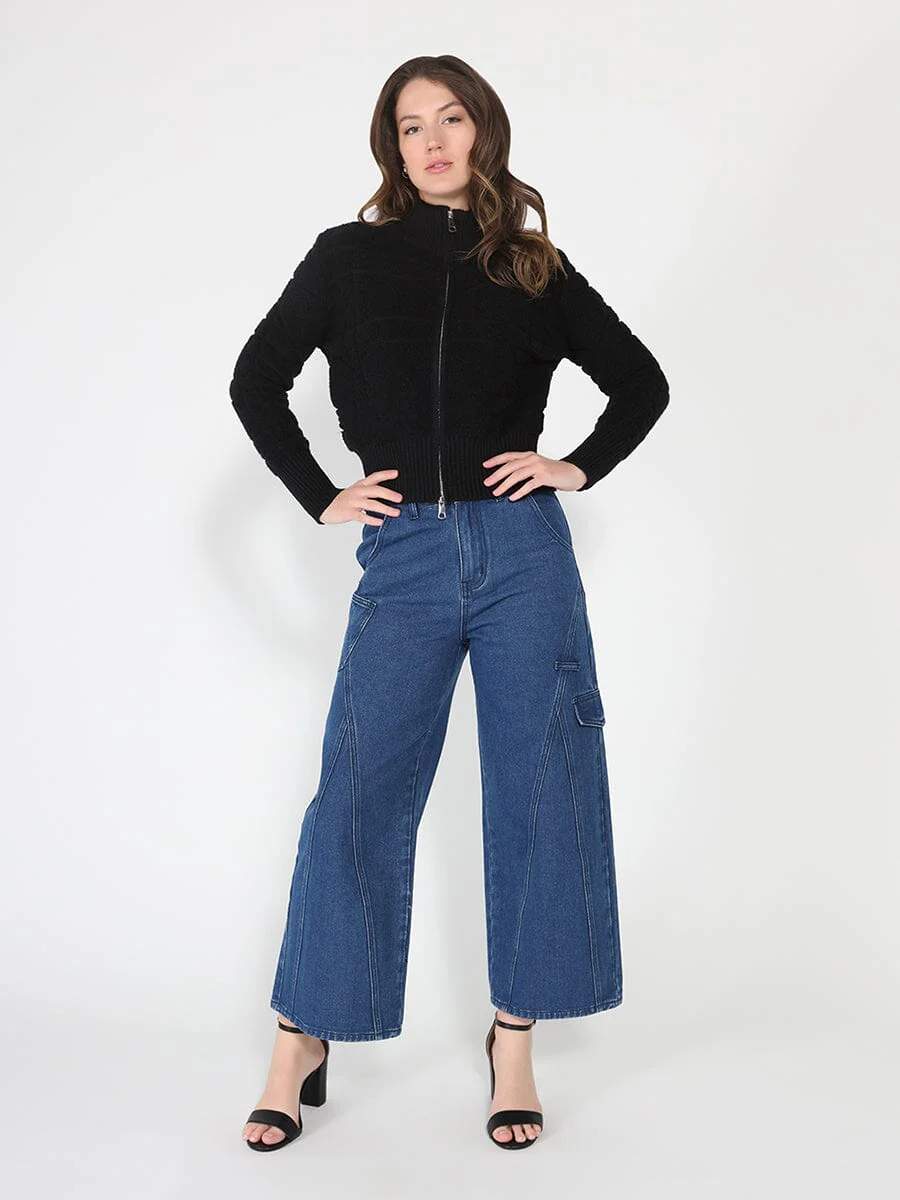 Zip up long sleeve textured jacket - Image 5
