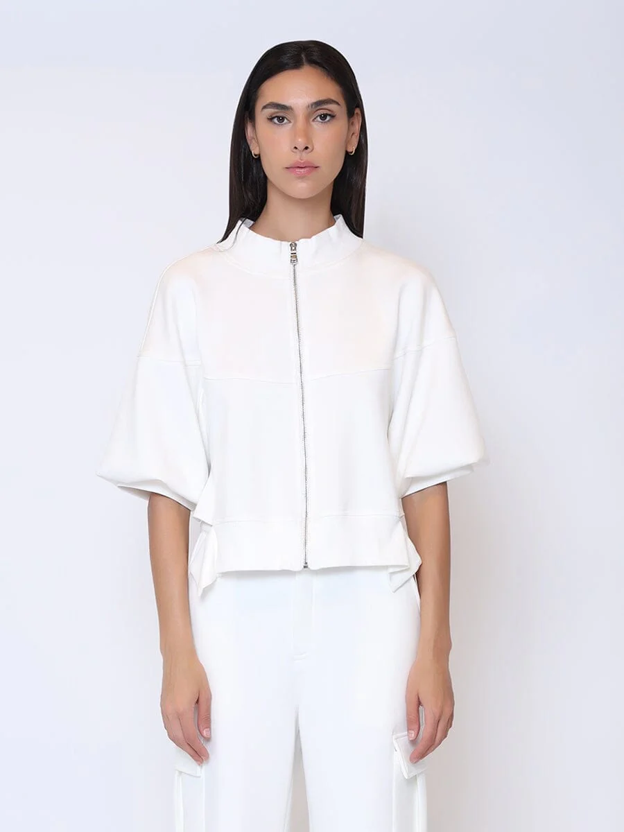 Zip-Up Split Side Puff Sleeve Jacket
