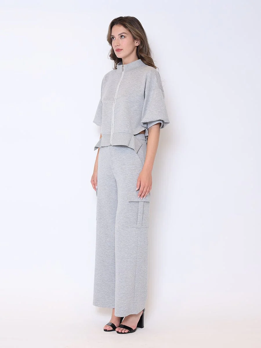 Zip-Up Split Side Puff Sleeve Jacket - Image 11